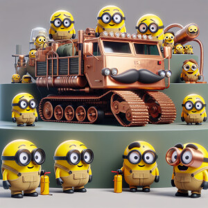 Cartoon yellow minions in round glasses from Despicable Me aroun...