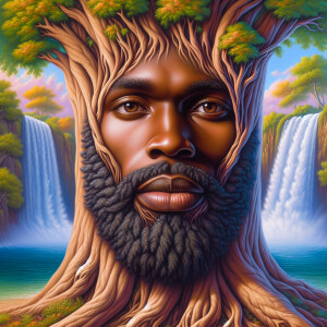 A hyper-realistic 3-D oil painting depicting a tree integrated w...
