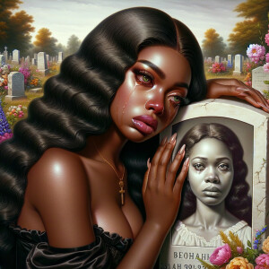 A beautiful light-skinned African-American woman with long wavy...