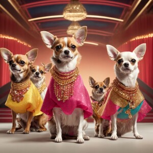 Create an 8K Ultra HD 3D animation featuring Chihuahuas standing...