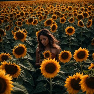 Make a sunflower field  in dark light