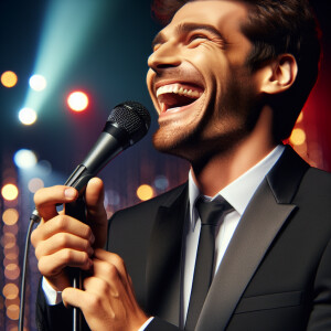 Hombre comediante riendo a carcajadas