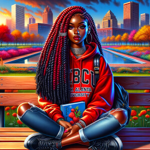 Airbrush Style: HBCU CAMPUS landscape, An African American Young...