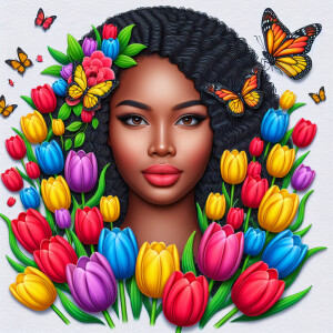 3D face of a light skin african-American beautiful woman with br...