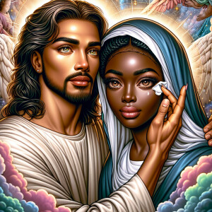 Ensure that the image distinctly represents both Jesus Christ an...