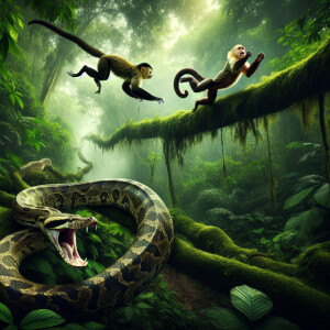 Giant snake chasing monkey