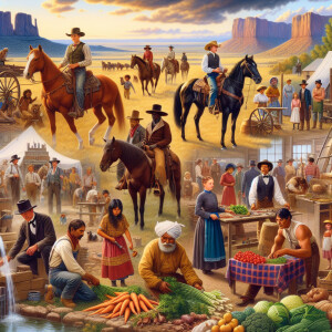 American west and indigenous indians and cowboys in 1800