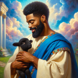 Oil painting of an African-American man resembling Jesus Christ,...