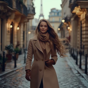 A cinematic scene of a stunning fit young woman  walking gracefu...