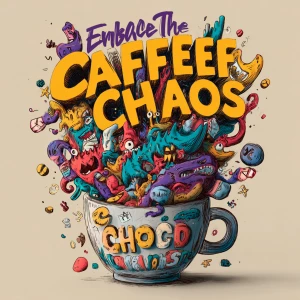 A vibrant illustration of a coffee cup overflowing with chaotic...