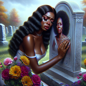 A beautiful light-skinnedb African-American woman with long wavy...