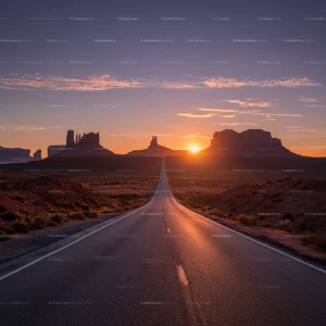 "A photorealistic vertical landscape photograph of a long, strai...