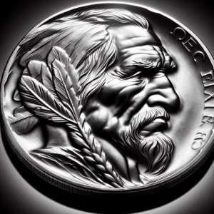 Design a high-contrast grayscale bas relief of  a hobo nickel