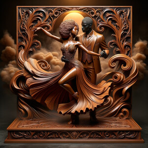3d wood and porcelain sculpture of an Afrocentric woman with a m...