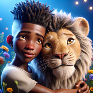 3D realistic style, an African-American little boy with fade top...