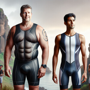 Capture the essence of a realistic and idealized male triathlete...