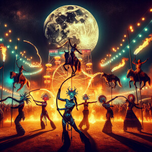 photo realistic, hd photography,  psychedelic carnival in Texas,...