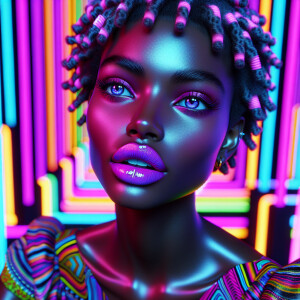 3D fluorescent image of a beautiful LIGHT SKIN African American...