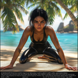 “A highly detailed, lifelike image of an Indian woman on a tropi...