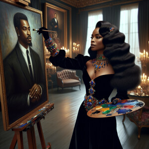 In a high-class, elegantly decorated studio, a very light-skinne...