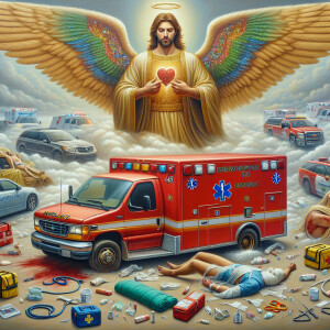Create a realistic 3D oil painting depicting a scene of emergenc...