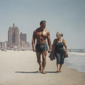 hyperRealism photo painting.a muscular sweaty  employer man walk...