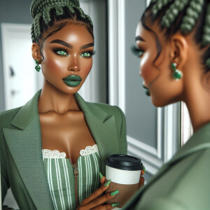 Picture a stunning LIGHT SKIN African-American woman with captiv...