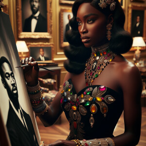 In a high-class, elegantly decorated studio, a very light-skinne...
