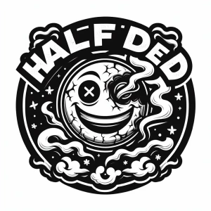 Design a circular logo for the brand "Half Dead Boyz" showcasing...