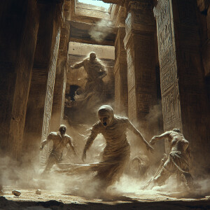 Capture the ethereal essence of a mummy's life in a cinematic sc...