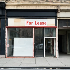 Create an image of either a vacant storefront with an empty disp...