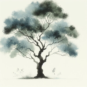 Create a watercolor image of a tree infused with both Japanese a...