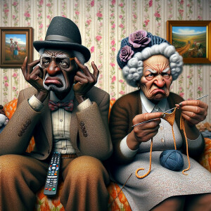 Digital art, a stylized African-American elderly couple wearing...