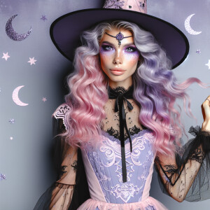 Pastel gothic witch wearing a witch hat