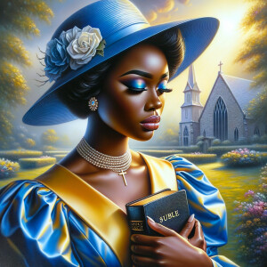 An airbrush oil painting depicts an African American woman with...