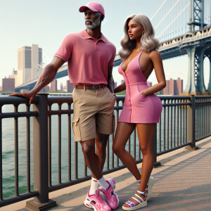Create a vibrant 3D image of an elegant 50-year-old African Amer...