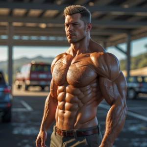 Naiketrucker showed the man in the rest area his muscle and hair...