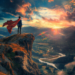 Award winning photography of an explorer at the edge of a rocky...