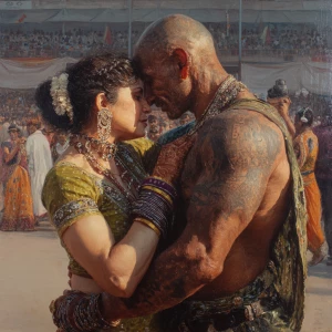 Hyperrealism oil painting.big guajarat stadium with people enjoy...