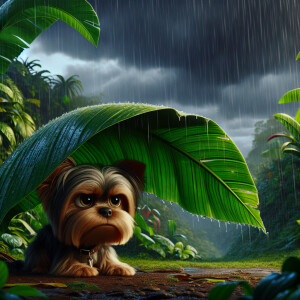 Generate a humorous Pixar movie-style image of a grumpy yorkie s...