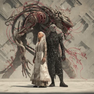 Photorealistic lucid nightmare Grimdark horror fantasy. A white...