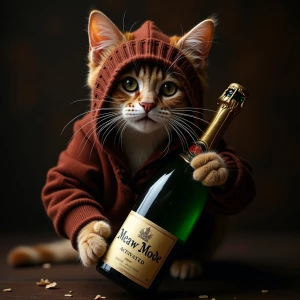 gangsta rapper cat with champaigne bottle “Meaw Mode: Activated”...