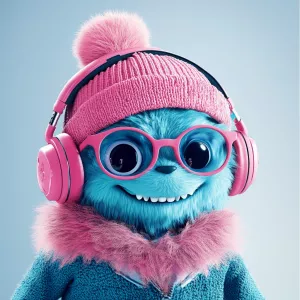 ChillGuy, a playful and inventive blue monster character wearing...