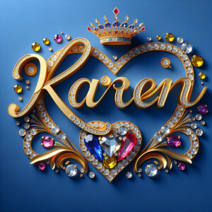VCraft a 3-D image showcasing the name 'KAREN' in a luxurious go...