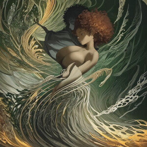 Imagine a mesmerizing symphony of earthy black and pale green an...