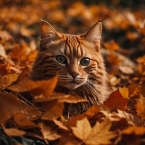 cats playing in fall leaves
