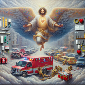 Create a realistic 3D oil painting depicting a scene of emergenc...