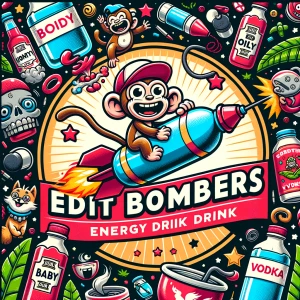 Design an energy drink ‘ Edit Bombers’ with  Diddy flying on a b...
