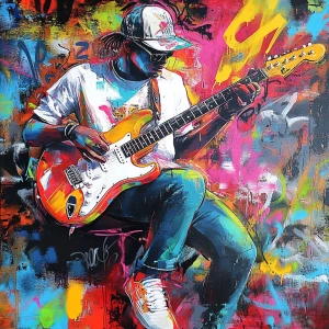Urban music cover, grafitti, cheerful, urban style