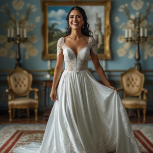 hyper realistic photography, look to the front, Brazilian bride...